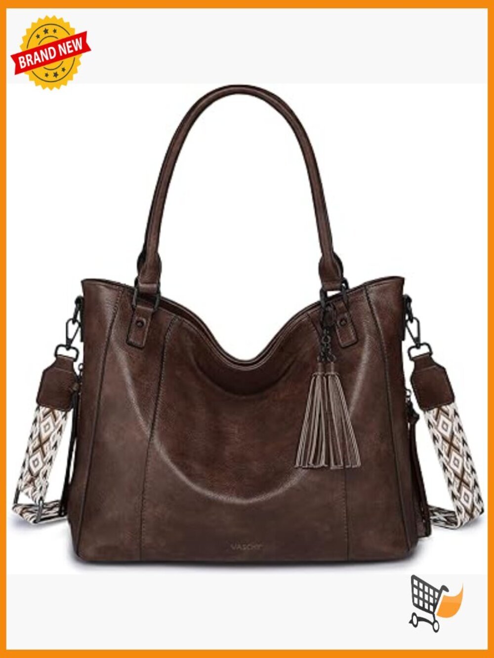 Hobo Bag with Guitar Strap, Vegan Leather Tote, Zipper Closure, Multiple Pockets